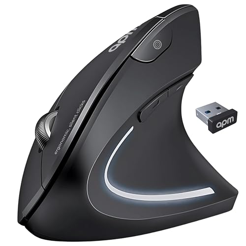 APM Kyno+ Ergonomische Maus, leise, kabellos, 2,4 G, vertikale Maus, 1600 DPI, verstellbar, 6 Tasten, LED, TMS-Pavotion, für Rechtshänder, PC, Mac, Laptop, leise Klicks, 571167
