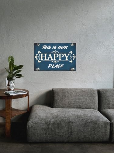 Vintage "This Is Our Happy Place" Sign – Metal Decorative Plaque for Home, Kitchen, Bedroom, Cafe, and Park – 8x12 Inches