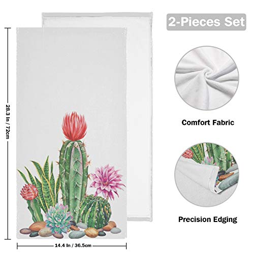 Vdsrup Succulent Cactus Hand Towels Tropical Cacti Summer Towel Set Of 2 Flowers Small Bath Towels Soft Guest Face Towel Bathroom Decorations Thin Kitchen Tea Dish Towels 14X28 In #TOP1