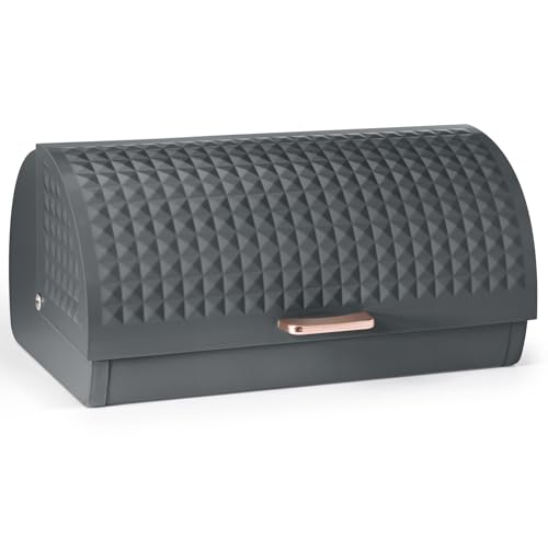 EHC Bread Bins for Kitchen, Bread Box with lid, Kitchen Storage Bin, Bread Container, Grey, VENTILATED Back to keep Contents Fresher for longer