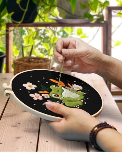 Image of TINDTOP 4 Pack Embroidery Kit for Adult, Embroidery DIY Starter Kit | with Stamped Patterns, Hoop, Tools, Colorful Threads with Needles, Instructions