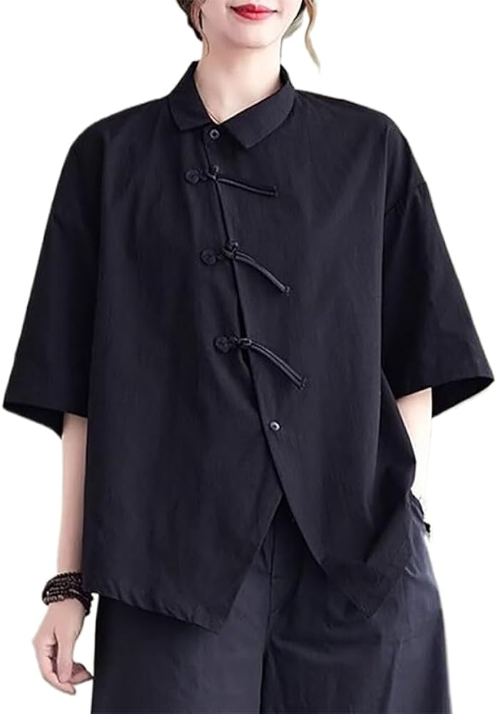 Amazon | [Atopddan] チャイナ風 ブラウス レディース 夏 半袖 シャツ