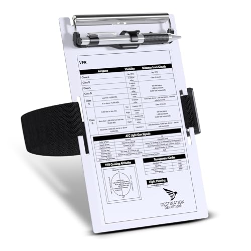Destination Departure VFR Pilot Kneeboard - Aviation Kneeboard with Strap, Pen Holder - Compact Aluminium Knee Boards - Pilot Essentials and Flight Simulator Accessories (5.5 x 8 Inch)