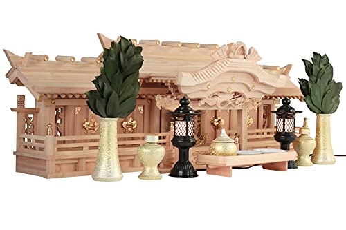 やまこう 神棚 五社 セット 特々大 110cm 美彫り 昇龍大社 入母屋 神棚セット 金ちりめん神具 黄金龍彫神鏡 黒 灯ろう 特別・限定仕様 龍神 竜神 龍年 辰年 (黒灯ろう)