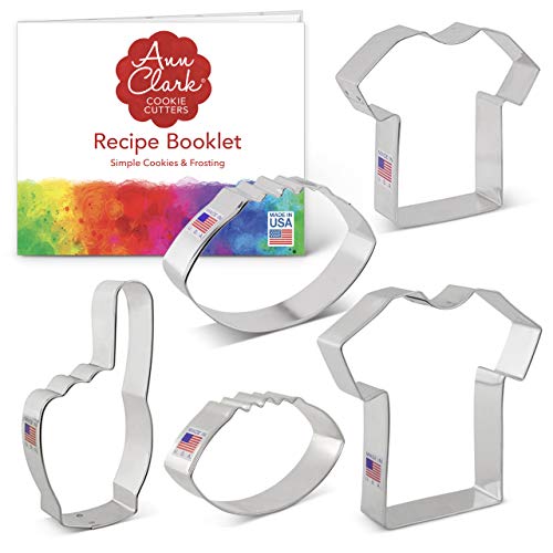 Ann Clark Cookie Cutters 5-Piece Football Cookie Cutter Set With Recipe Booklet, Fan Hand, Large Football, Small Football, Large T-Shirt/Jersey, Small T-Shirt/Jersey #TOP5