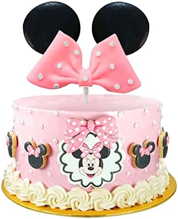 Pink Mouse Cake Topper Bow and Ears Party Supplies Decorations for Baby Girls Birthday