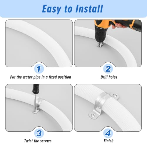 Image of Yaocom 100 Pcs 1 9 /16 Inch Opening Pipe Strap 304 Stainless Steel Conduit Clamp Reinforced Rigid 2 Hole U Bracket for Pipe Fixing on Various Surfaces