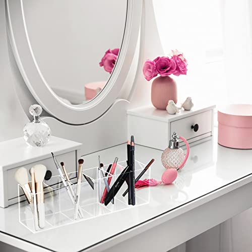 Jetec Acrylic Pencil Holder 6 Compartments Pen Holder Stationery Organizer Makeup Storage Box For Desk Accessories, Cosmetic Brushes, Office, Dorm, Bathroom, Kitchen Supplies (Clear) #TOP3