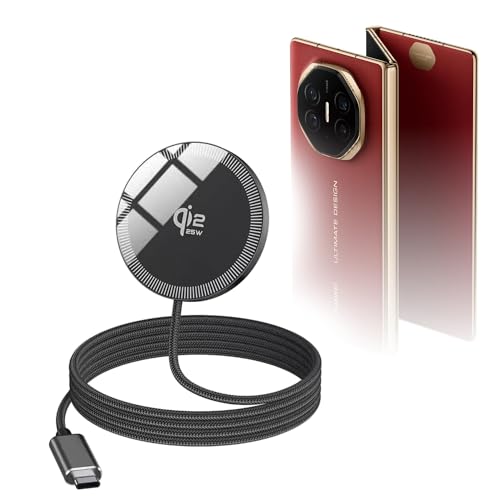 BoxWave Wireless Charger Compatible with Huawei Mate XT Ultimate - MagnetoDisc Wireless Charger Compatible with Qi2 (25W) Charging Standard, Circular Magnet Desktop Travel Disc - Jet Black