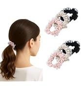 Amazon | シュシュ 小さめ ヘアゴム 6本セット (ブラック/ピンク