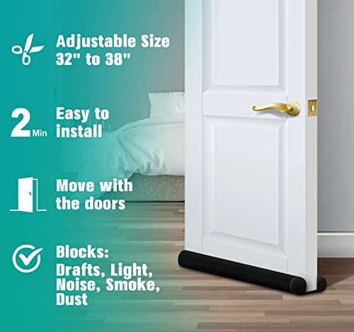 Maxtid E-473 Under Door Draft Blocker Black Door Draft Stopper 38 Inch Noise Reducer Breeze Light Cold Air Guard Sound Proof Door Sweep 32 Inch 36 Inch 38 Inch Weather Stripping Door Bottom Seal Insulation Strip Gap Filler thumb #5