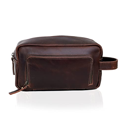 Men's Toiletry Bag Leather Travel Toiletry Bag Dopp Kit For Men Shaving Bag For Travel Accessories 101 Year Quality Replacement Warrenty #TOP1