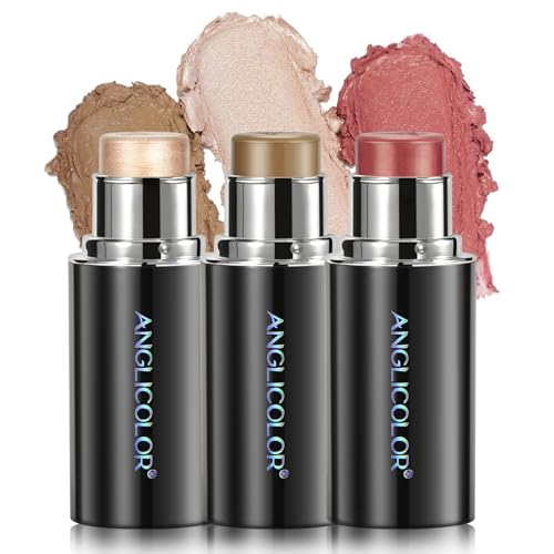 Anglicolor 3 Pcs Iluminador Contorno Blush Maquillaje Stick,Highlighter Bronzer Colorete,Colorete En Crema Makeup,Textura Crema Contorno Para Todas Las Pieles Facile Da Trasportare(#ABC, 3PCS)