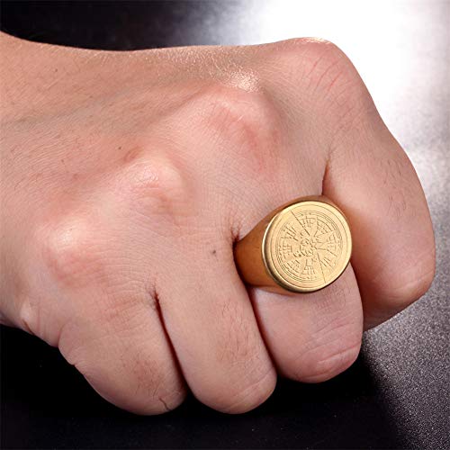 Oakky Men's Stainless Steel Stars Vintage Round Compass Signet Ring Gold Size 7 #TOP5