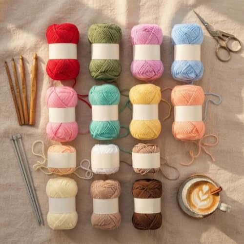 Image of 12 Pastel Colors Soft Wool Oon Yarn Bundle for DIY Crochet Crafts, Doll Making, Knitting, Weaving & Beginners Art Projects | Crochet Yarn Set for Knitting & Amigurumi
