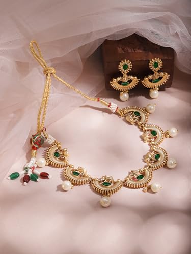 Image of Rubans Necklace Set Gold Plated Traditional Stylish Jewellery Gift for Women & Girls