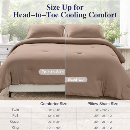 Image of MUXHOMO Cooling Comforter Set King Size, Lightweight Summer Comforter for Hot Sleeper, Reversible Bedding with ICY Cooling Surface, Includes 1 Comforter (104 inchx90 inch) and 2 Shams (20 inchx 36 inch), Khaki