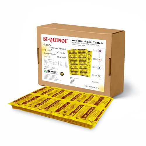 Image of BI-QUINOL Loose Motion Tablets | Anti Diarrhea Ayurvedic Medicine | Dysentery Support | Bharavi (6 strips with 20 tablets each)