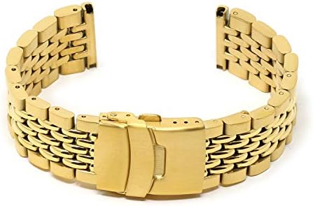 StrapsCo Stainless Steel Beads of Rice Watch Bracelet Band Strap - Yellow Gold - 20mm