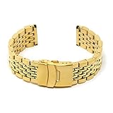 StrapsCo Stainless Steel Beads of Rice Watch Bracelet Band Strap - Yellow Gold - 20mm