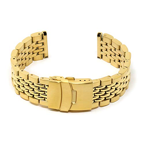 Strapsco Stainless Steel Beads Of Rice Watch Bracelet Band Strap - Yellow Gold - 20Mm #TOP21