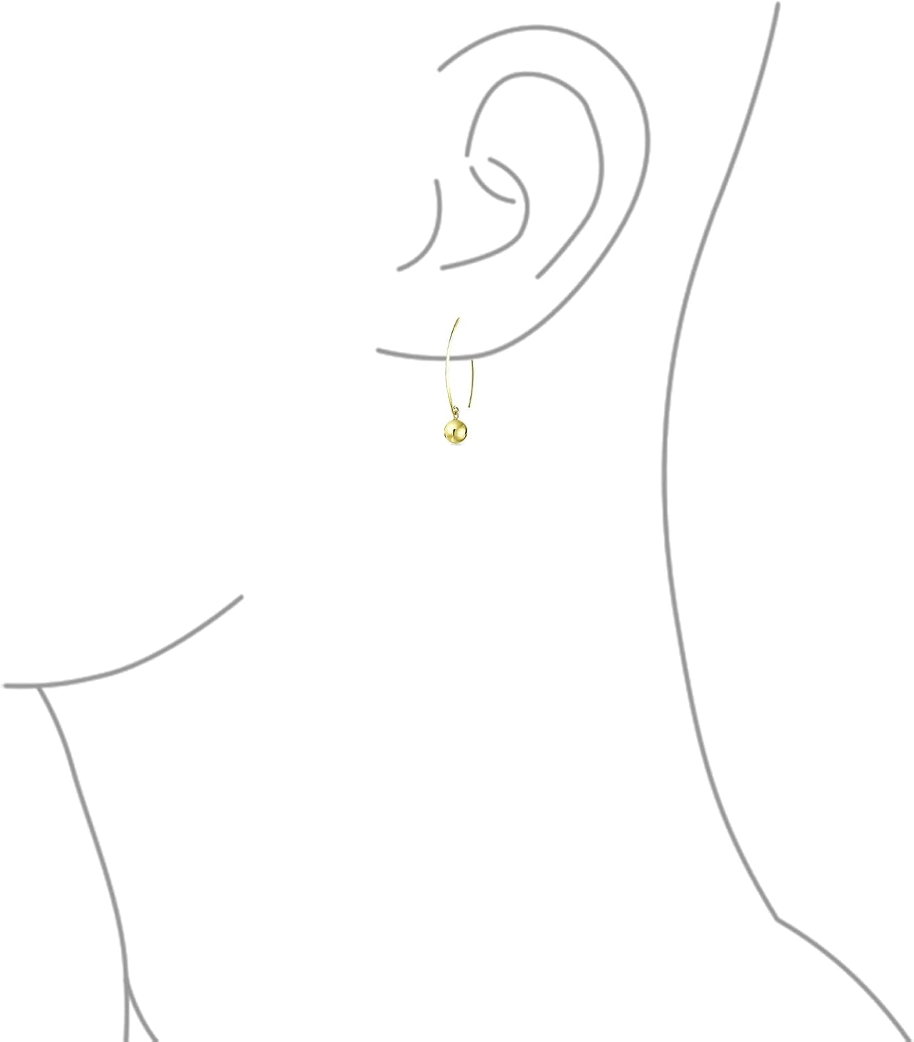 Minimalist Geometric Linear Long Ear Wire Threader Ball Drop Earrings For Women Teen Yellow 14K Gold Plated .925 Sterling Silver 10MM Bead - Image 4