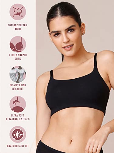 Image of NYKD (NYB165 Cotton Non Padded & Non Wired Full Coverage Slip On T-Shirt Bra for Women | Easy Breezy Soft Fabric with Hidden Shaper Sling for No Side Bulge & Detachable Strap