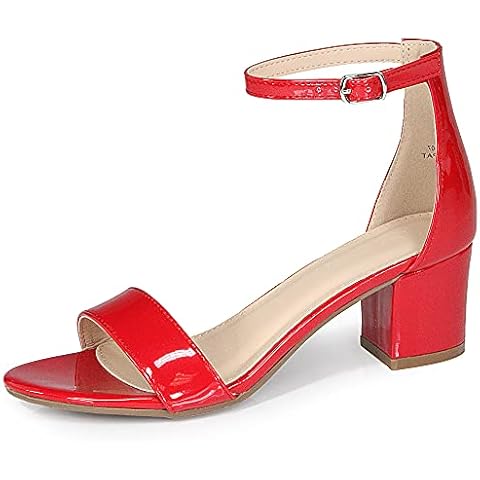 Bella Marie Jean Women's Strappy Open Toe Block Heel Sandals Red Patent 8 Cover