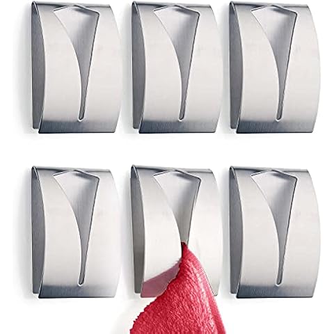 TECBULL® Klebehaken Towel Clamp 6xSilber gebürstet Cover