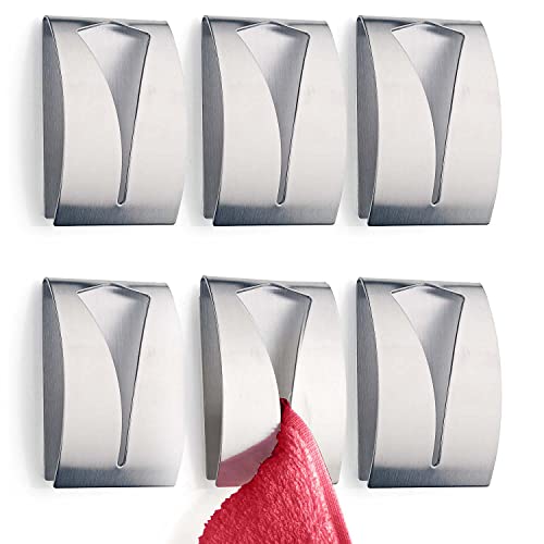 TECBULL® Towel Clamp 6xSilber, Handtuchhalter Edelstahl, selbstklebend, Geschirrtuchhalter ohne Bohren, Handtuchklemme, Küchenhandtuchhalter, Handtuchhaken, Handtuch, für Küche, Badezimmer, Bad Cover