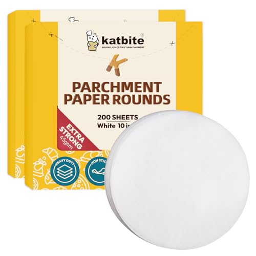 Katbite 10 Inch Parchment Paper Rounds, 400Pcs Round Parchment Paper for Cake Baking, Air Fryer Liners, Freezing, Tortilla Press(2 Pack of 200Pcs)