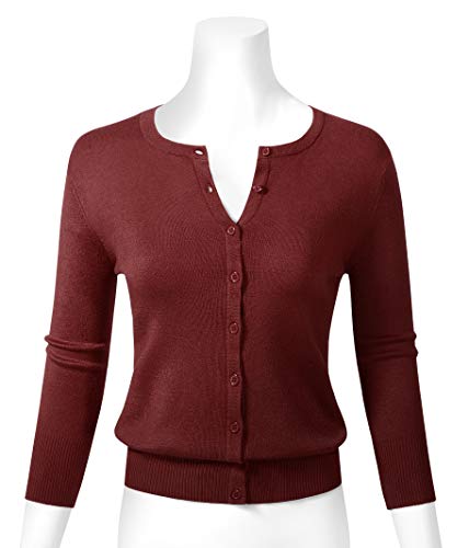 Allsense Women’s Button Down 3/4 Sleeve Crew Neck Knit Cardigan Lightweight Soft Sweater2