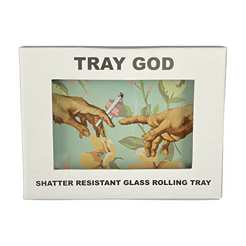 Glass Rolling Tray “Floral Hands” Shatter Resistant 5\" x 6.5\" Tobacco Smoke Accessories - Tray God