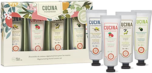 Fruits & Passion [Cucina] Regenerating Hand Cream Gift Set, (Pack of 4) | Refreshing Collection | Luxury Olive Oil Hand Moisturizer, Travel Size Lotion for Dry Cracked Skin