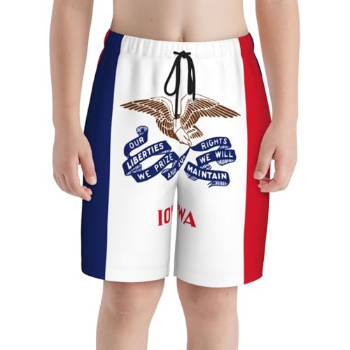 Iowa State Flag Youth Beach Pants, Soft and Breathable, with Drawstring Waist, Suitable for Sports and Leisure.3