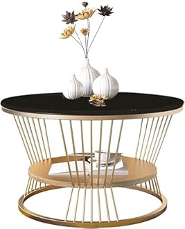 DDS Dream Decor Shoppee Coffee Table Two Tier Sofa Side Table Round Coffees Table Metal Frame Center Table Tea Table for Center Room Dining Home & Living Room Decor (Black Gold)