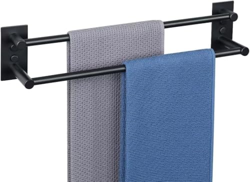 Mooche Double Porte-Serviettes, Barres Porte-Serviettes Double Support Mural, en Acier Inoxydable, Porte Serviette de Bain Antirouille et Durable, Noir