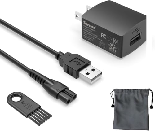 Superer Charger Replacement Fit for Manscaped Lawn Mower 3.0/2.0 Electric Hair Trimmer Power Cord UL Listed - Complete Storage and Care Kit