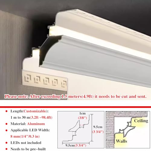 Moulure de plafond LED avec canal de diffusion et finition laiteuse pour angle de mur