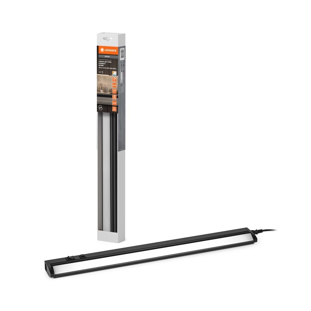LEDVANCE Linear Turn Connect Under-Cabinet Light with tilt Function, 55 cm, 10 W, 620 lm, 3,000/4,000/6,500 K, Warm White/Cold White/Daylight, CCT dimmable, Black Aluminium, IP20