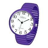 Blekon Collections New Super Large Face Stretch Band Japanese Movement PC21J Fashion Watch (Lavender)