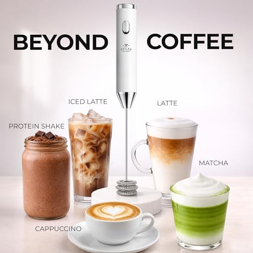 Image of Zulay Kitchen Rechargeable Milk Frother Handheld - Frother Wand, Drink Mixer, Electric Whisk Frother, for Cappuccinos, Matcha & Protein Powder - Ultra Metal 4 Whisk, 1800mAh White