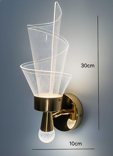 Image of Modern Dual Light Brass & Fluted Glass Wall Sconce | Decorative Wall Lamp for Home Living Room, Bedroom, Hallway & Foyer | Elegant Ambient Lighting Fixture with Dual Bulb Design