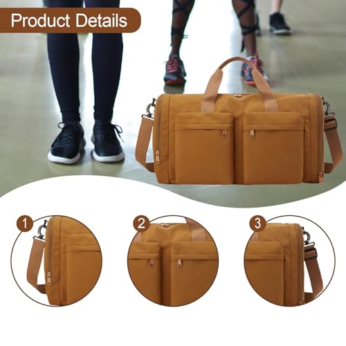 Travel Duffel Bag Water Resistant Comfortable Handle Organizer Portable Foldable Gym Bag with Shoe Compartment for Traveling, Brown3