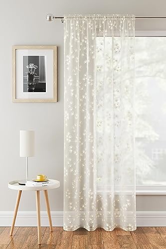 Tyrone Textiles Delila Cream Floral Voile Net Curtain Panel, 55 x 90 Inch (140 x 229cm)