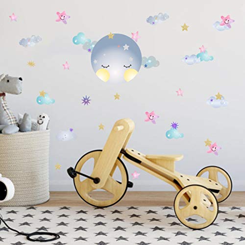 Moon Sticker Clouds Wall Decals Stars Wall Decals Kids Room Wall Decor Smiling Clouds Wall Sticker Removable Wall Art Decor #TOP1