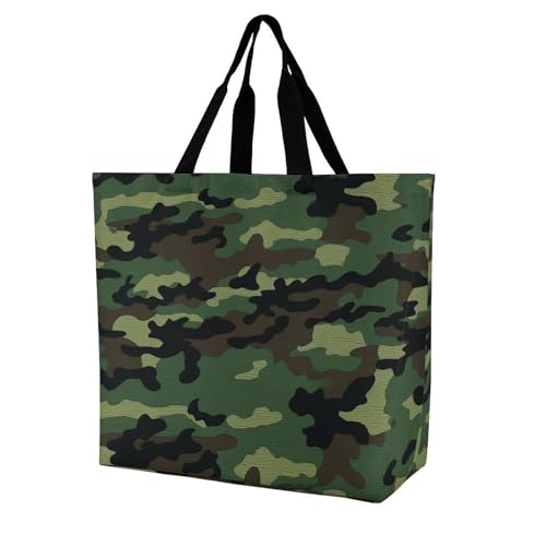 Women's Multi-Functional Shopping Bag，Green Military Pattern Printing Messenger Bag Shoulder Bag for Travel, Work, Shopping & Parties with Inner Pocket, Grocery Bag Lightweight & Water-Resistant