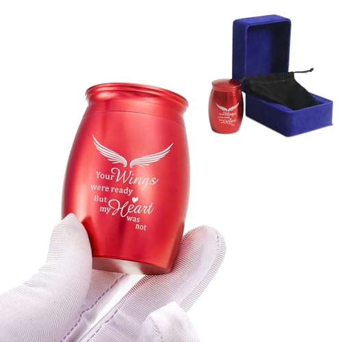 Image of Small Keepsake Cremation Urns for Human Ashes Female /Mom /Mother | 2.7 inch Red Keepsake Sharing Urn - Mini Metal Cremation Urn for Human or Pet Ashes - A Perfect Tribute & Gift for Families