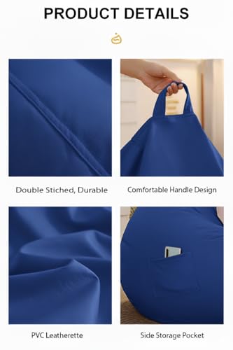 Image of 4XL Leatherette Bean Bag Chair with Footrest & Cushion with Beans Filled (Ready to Use) Color- (Royal Blue, Bean Bag Only)