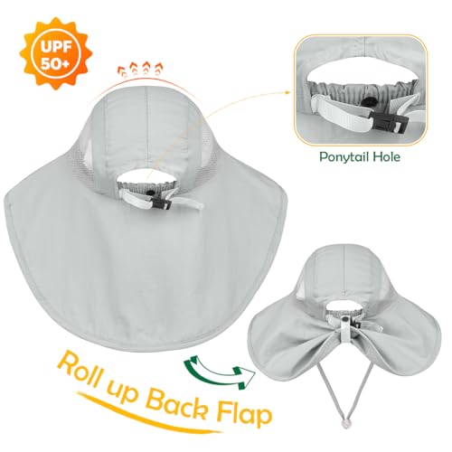 Kids Sun Hat UPF50+ Summer Beach Play Sun Protection Hats with Neck Flap for Ages 5~14 Girls Boys4